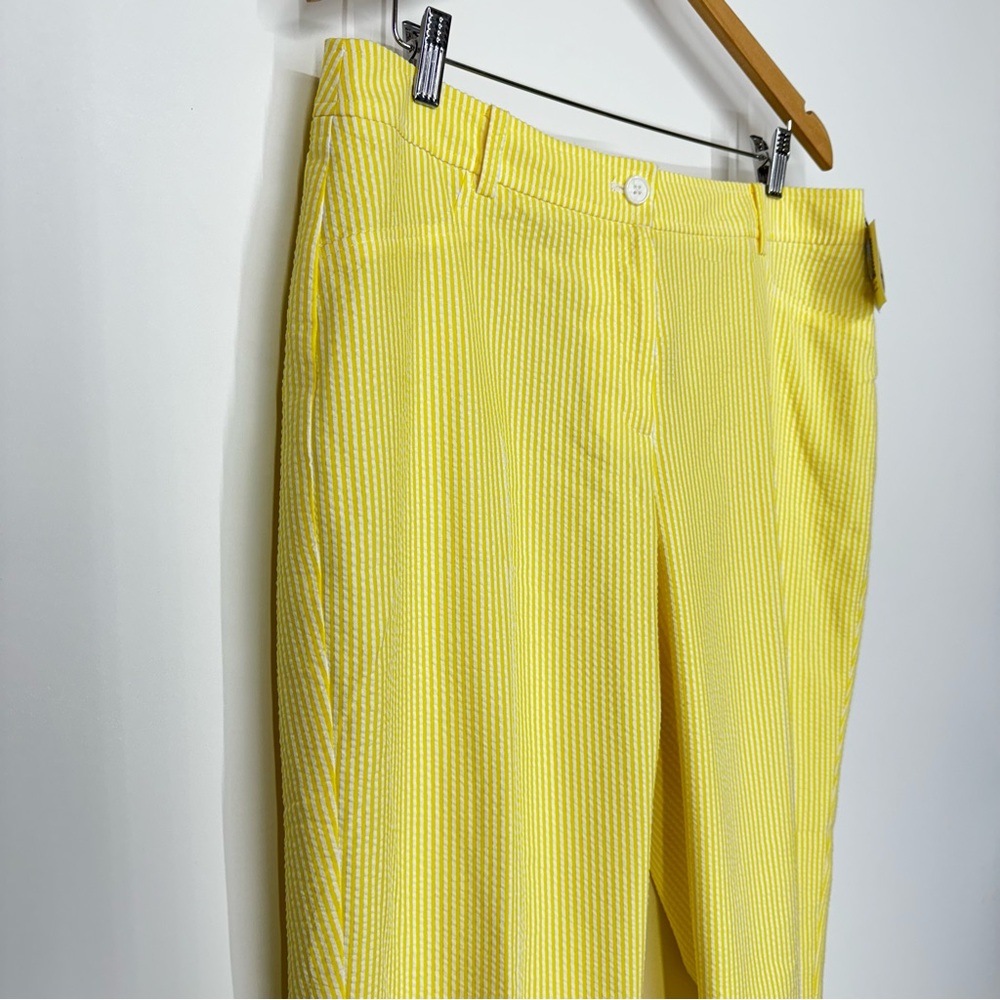 Anne Klein Daffodil Yellow White Stripe Seersucker Dress Pants Dressy Casual Nwt - Picture 2 of 16